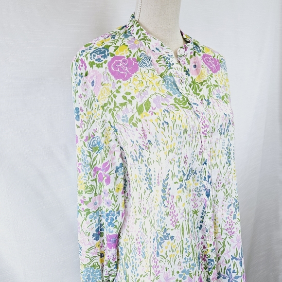 Banjanan White Floral Longsleeve Buttondown Tunic size Large - Picture 3 of 10